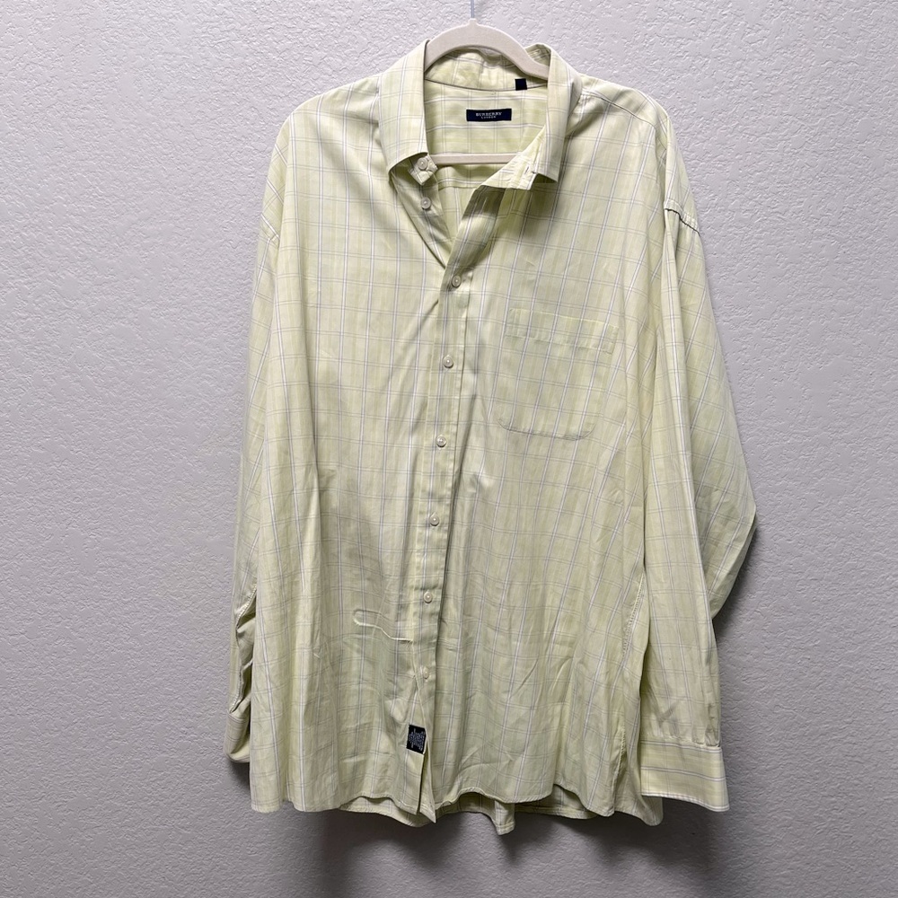 Burberry Men XL Plaid Button-Up Shirt Yellow White Plaid Quiet Luxury Old Money